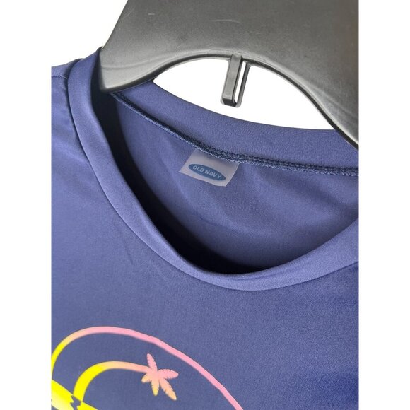 Old Navy Swim Top Girls Navy Blue Long Sleeve Shirt With Tropical Graphic Design - Picture 3 of 5
